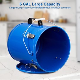 Fryer Grease Bucket 6 Gal, Fryer Oil Bucket with Lid, Oil Disposal Caddy, Coated Carbon Steel Oil Filter Pot with Rust-Proof Coating, Fryer Oil Transport Container with Lock Clips & Filter Bag