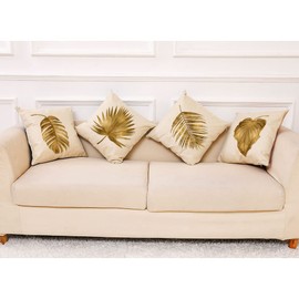 BCKAKQA Decorative Throw Pillow Cases 4 Pack 18x18 inches Tropical Brown Gold Leaf Cushion Covers 45cm x 45cm Linen Square Throw Pillow Covers for Bedroom Living Room Sofa Couch Bed Pillowcases