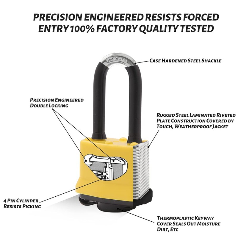 CINCINNO 4 Pack Heavy Duty Covered Laminated Steel Padlocks Keyed