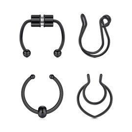 MODRSA Fake Septum Ring Fake Septum Piercing Faux Septum Nose Rings Clip on Septum Nose Ring Non Piercing Faux Septum Piercing Fake Septum Hoop Fake Septum Jewelry Fake Septum Nose Ring Black