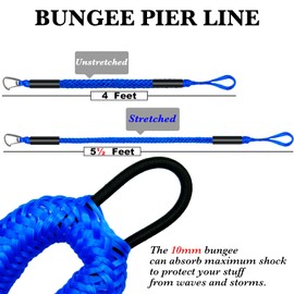4FT Bungee Boat Dock Line Mooring Rope with Foam Float for Pontoon,Jet Ski, SeaDoo,WaveRunner,Kayak,Boating Gifts for Men,Fishing Boat Accessories,2Pack,4-5.5FT (Blue, 4 Feet)