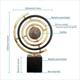 Modern Orbital Planet Sculpture, Gold and Black Metal Stand, Decorative Moon Globe Art Home hotel office interior decoration pieces Flexible rotating tabletop abstraction globe Modern style figurines