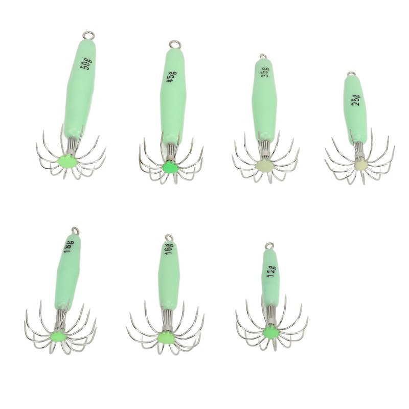 7 PCS Luminous Squid Jig 12 Hooks Stainless Steel Easy
