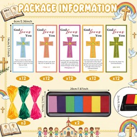 Resurhang 60 Pcs Christian God Loves You Bookmarks Kit Sunday School Crafts Gift Religious DIY Color Your Own Cards with Inkpad for Student Women Vbs Church Classroom Student Home Activities