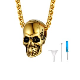 U7 Cremation Jewelry for Ashes for Women Men 18k Gold Plated Gothic Skull Necklace Urn Pendant