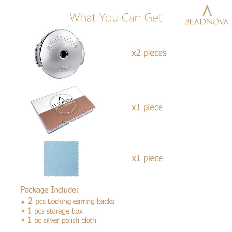 BEADNOVA Locking Earring Backs 925 Sterling Silver Secure Earring Backs