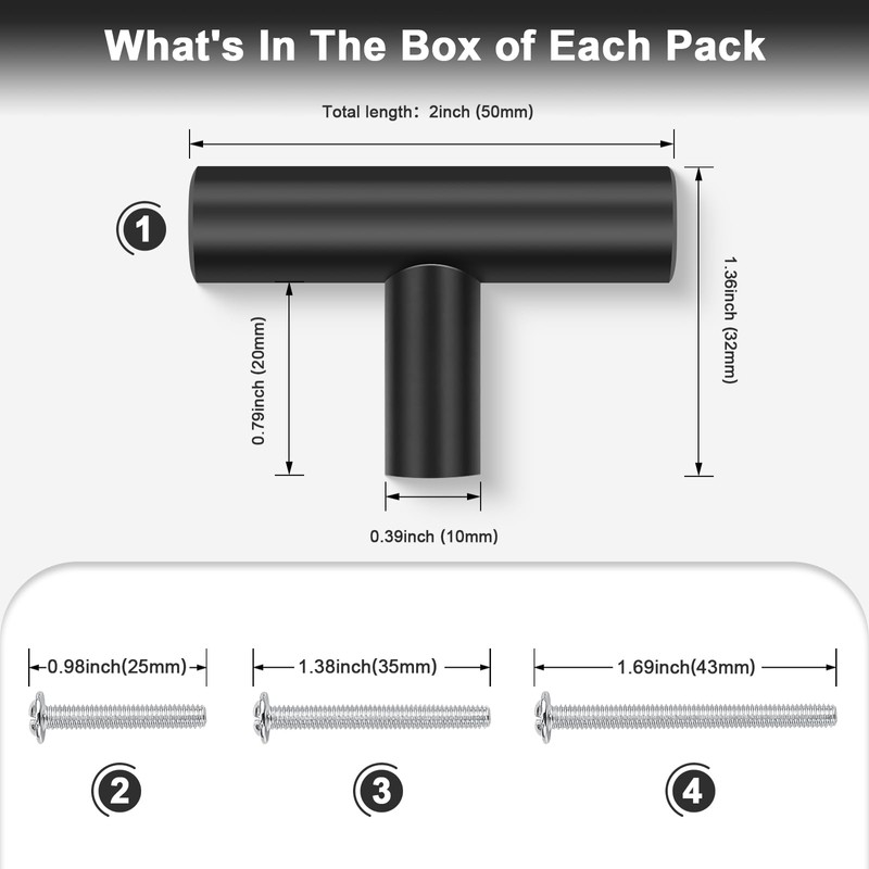 Probrico 10 Pack Length 2inch Matte Black Kitchen Cabinet Knobs,Stainless