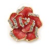 Pink Enamel Crystal Rose Stud Earrings In Gold Tone -