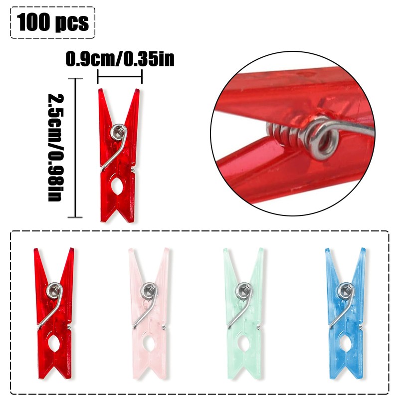 NILLOS Mini Pegs, 100 PCS Colorful Plastic Mini Photo Clips