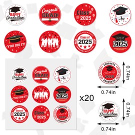 Habbiful 180 PCS Graduation Stickers Class of 2025 Candy Drops Labels Stickers for Chocolate Kisses Candy Sticker for 2025 Graduation Party Favors,Red