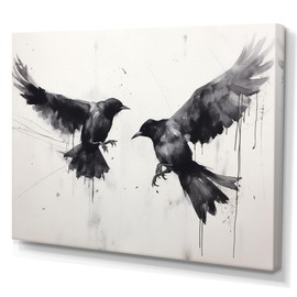 DesignQ Large CrowWall art, Ravens with a Mystic Aura I, Crow Wall art decor, Black Modern Canvas wall art, 44x34 inches