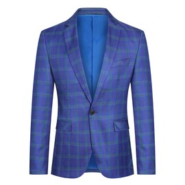 Boyland - chamarra de traje casual para hombre, ligera, con un botón, chamarra a cuadros, Azul, Small
