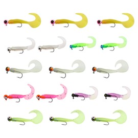 OTOTEC 17Pcs Soft Fishing Lures Grub Worm Soft Fishing Baits with Jig Head Hooks Soft Artificial Lures Fishing Supplies for Catfish Perch Pike