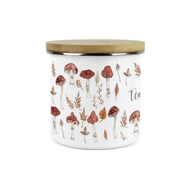 Purely Home Watercolour Mushrooms Tea Storage Canister - Autumnal Leaves & Toadstools Seasonal Homewares Kitchen Gift - Enamel Hot Drinks/Food Storage Container