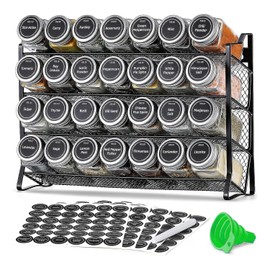 Spice Rack Standing & Wall Spice Organiser Kitchen Organiser with 28 Spice Jars and 180 Spice Labels Spice Rack Organiser for Kitchen, Worktop, Cabinet, Pantry