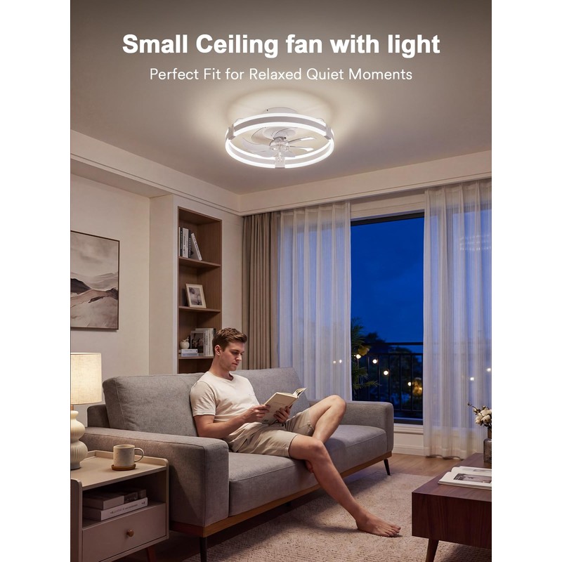 Bladeless Ceiling Fan with Light, 20 Inch Low Profile Flush