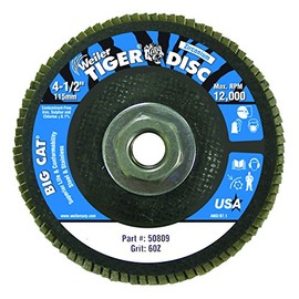 Weiler 804-50809 Big Cat High Density Type 27 Flat Flap Disc, Zirconia Alumina, 4-1/2", 60 Grit, 5/8"-11" UNC, 12000 rpm