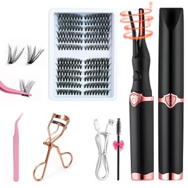 Herramientas de maquillaje de ojos mejoradas 2026, rizador de pestañas + rizador de pestañas calentado + extensiones de pestañas naturales en racimo para crear un maquillaje de ojos exquisito (viene