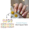 Spring Summer Press on Nails Gradient Daisy Stick on Nails