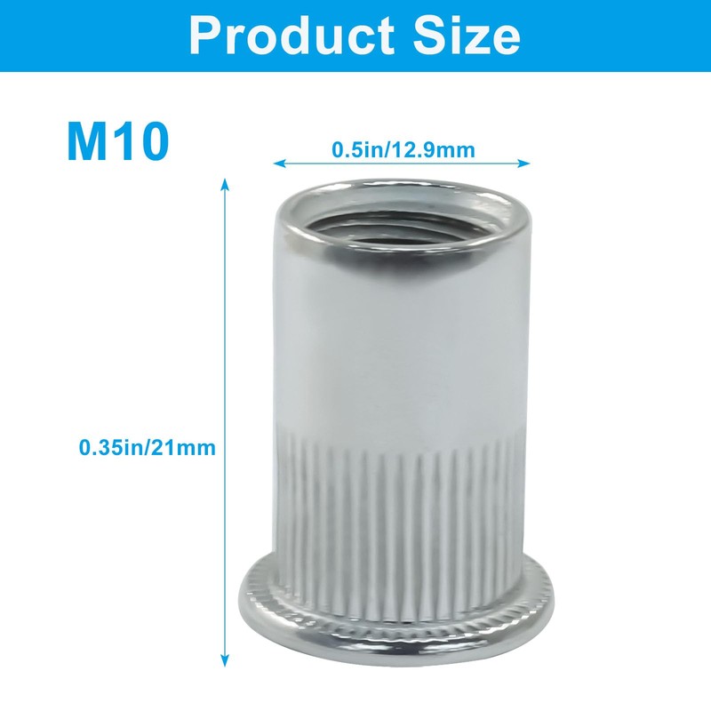 Zorveiio 15Pcs M12 Rivet Nuts - 304 Stainless Steel Flat