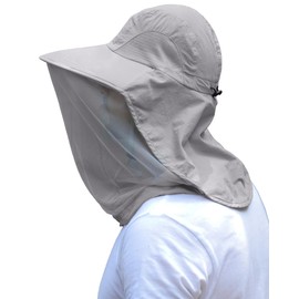 SENWAI Mosquito Head Net Hat – UPF 50+ Sun Protection & Breathable Safari Sun Hat with Veil Mesh for Men & Women, Light Gray