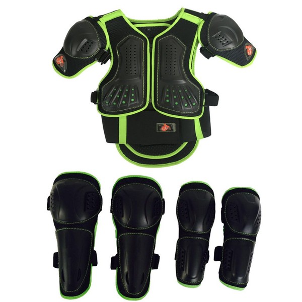 Takuey Kids Motorcycle Armor Suit Dirt Bike Chest Spine Protector Back Shoulder Arm Elbow Knee Protector Motocross Racing Skiing Skating Body Armor Vest Sports Safety Pads 3 Colors (Green, S)