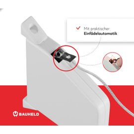 BAUHELD® Cord Winder without Cord [Made in Germany] - Mini Roller Shutter Winder with Automatic Thread - Surface-Mounted Reel for 5 m Roller Shutter Cord - 180 Degree Swivelling - Hole Spacing 153 mm