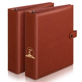 ReliThick 2 Pcs Leather 3 Ring Binder 2" Round Rings for 8.5"x11" Paper and Sheet Protectors Brown Binder Organizer Interior Pockets Snap Closure Letter Size