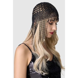 ArtiDeco 1920s Flapper Cap Vintage Style Roaring 20s Beaded Flapper Headpiece Exotic Cleopatra Headpiece for Great Gatsby Themed Party (Black)(Size: One Si