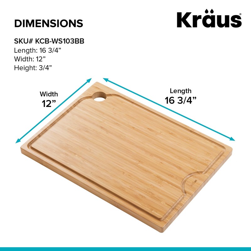 Kraus Kore Solid Bamboo Cutting Board for Workstation Kitchen Sink