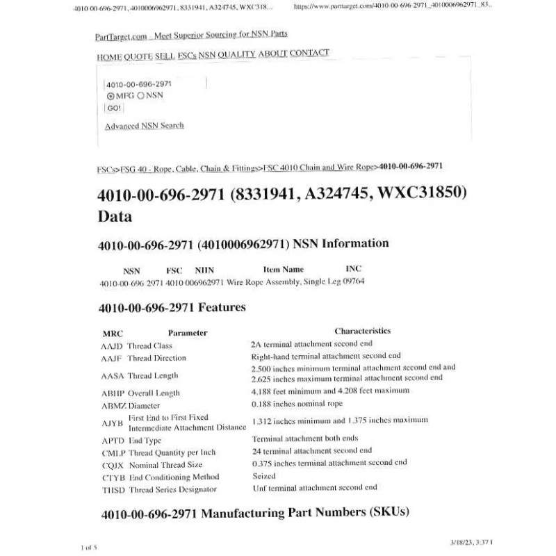 parking brake cable Trailer M105A1/M107/M4