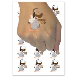 Caffeine Fiend Opossum Coffee Pot Temporary Tattoo Water Resistant Fake Body Art Set Collection - 15 2" Tattoos (1 Sheet)
