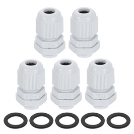 sourcing map 5Pcs PG7 Nylon Cable Glands, Waterproof Cord Grip Connector with Washer, Adjustable 3-6.5mm Wire Grommet Protectors with Gaskets and Locknut for Junction Box, White