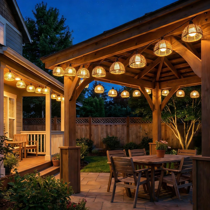 TWINKVILLA Solar Rattan String Lights Outdoor, 16FT 16 LED Half-Globe