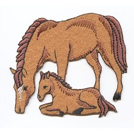 Felt Horse Mare and Colt Embroidered Iron on Patch