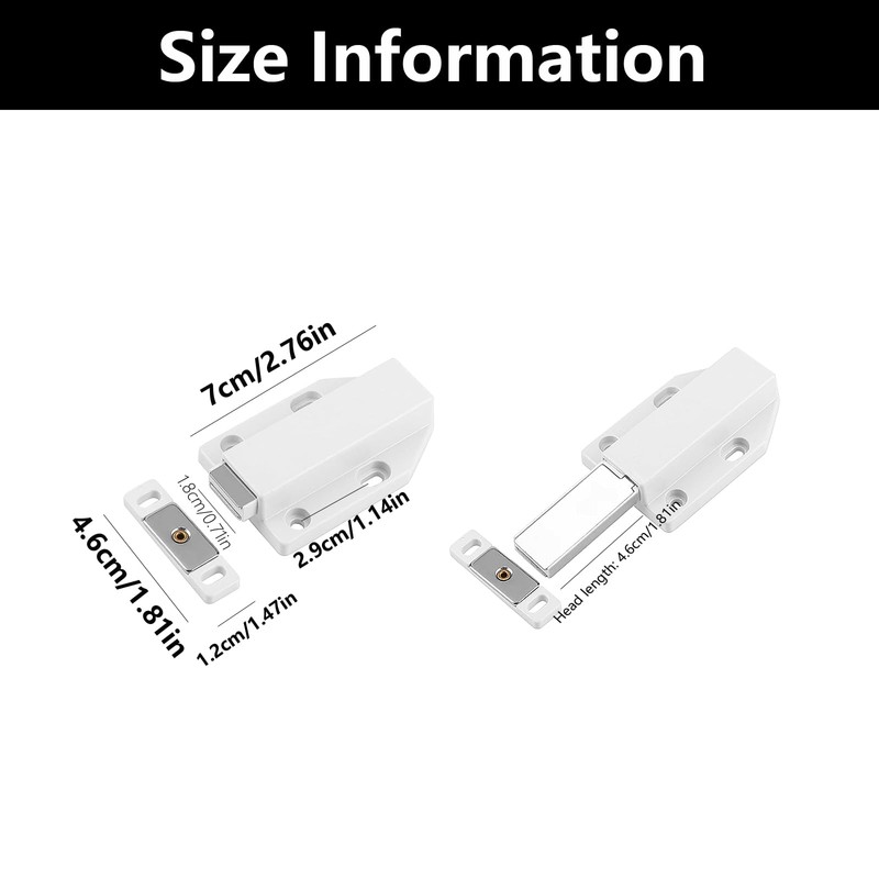 2 Pcs White Push to Open Door Catches, Large Magnetic