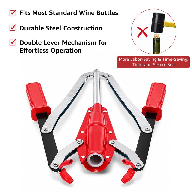 Hgkeke Double Lever Wine Corker, Effortless Metall Corker for Wine
