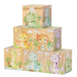 Diartpaint 6 Pcs Nursery Decor Blocks, Wooden Nursery Decor for Boys, Wooden Shelf Decor Bedroom Playroom Decor for Kids Birthday Baby Shower Table Decorations Gifts (Dinosaur)