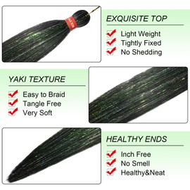Black Pre Stretched Braiding Hair with Tinsel Glitter 30 Inch Box Braid Hair Extensions Shinny 3 Packs Yaki Texture Pre Feathered Festival Braids Hair