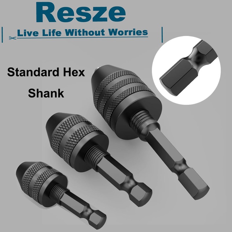 Resze Keyless Drill Chuck Adapter - 3Pcs Drill Chucks for