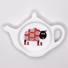 Sheep - Red Brown Tapestry Design Fine Bone China Teabag Tidy