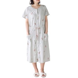 ANGELIEBE エンジェリーベ Maternity Nursing Nightgown with Ice Cream Pattern, Short Sleeves, Negligee, Pre and Postnatal, Nursing Top, Front Opening, Maternity Preparation, Pajamas, gray, M