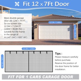 Garage Door Screen for 1 Car Garage 12x7FT, Magnetic Screen Garage with Retractable Fiberglass Mesh and Heavy Duty Weighted Bottom, Easy Assembly & Pass, Hands Free Screen Door Kit