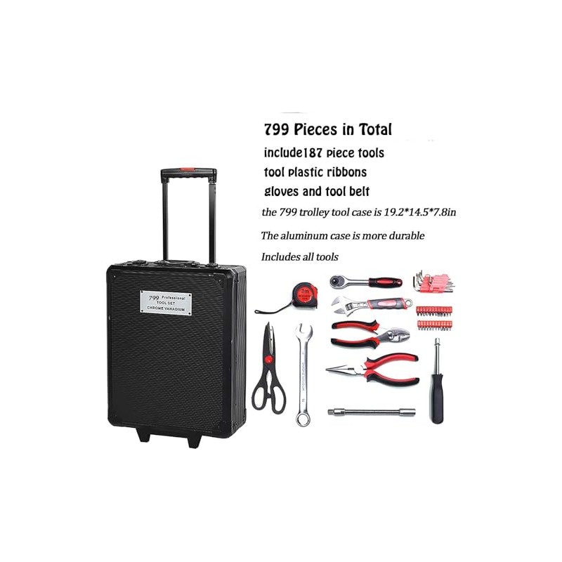 Arcwares 799pcs Aluminum Trolley Case Tool Set Silver, House Repair