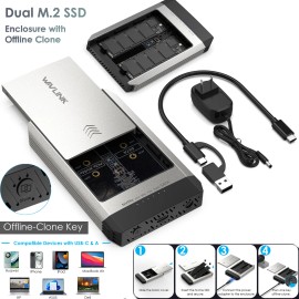 WAVLINK Dual M.2 SSD Enclosure with Offline Clone NVMe 10Gbps USB-C 8TB NVMe and AHCI