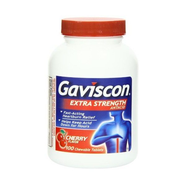 Gaviscon Antacid, Extra Strength, Cherry, Chewable Tablets, 100 chewable tablets