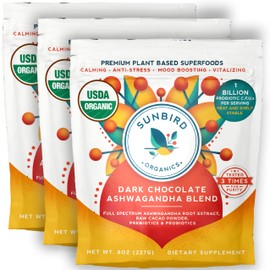Chocolate Ashwagandha Powder Healthy Hot Chocolate & Smoothie Mix with Probiotics, Organic Ashwagandha Root Extract, Cacao Powder & Prebiotic Fiber. Focused Calm. Stress Support. Made in USA - 3 Pack