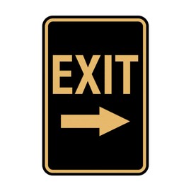 Signs ByLITA Portrait Round Exit Right Arrow Sign with Adhesive Tape, Mounts On Any Surface, Weather Resistant, Indoor/Outdoor Use (Black Gold) - Large