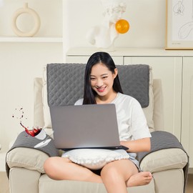 Waterproof Armchair Arm Cover 1 2 3 Seater Headrest Cover for Recliner Chair Anti-Slip Armchair Slipcover with Pockets Organiser Sofa Chair Arm Protector F for Dog, Cat, Pets (Dark Gray,1 Seat 3 pc)