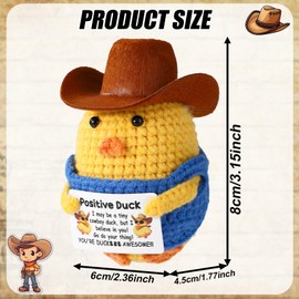 TOYMIS Positive Duck Crochet, Emotional Doll Support Cowboy Duck Crochet Positive Knitted Animal for Heartening Gift Home Office Decoration Back to School Gift